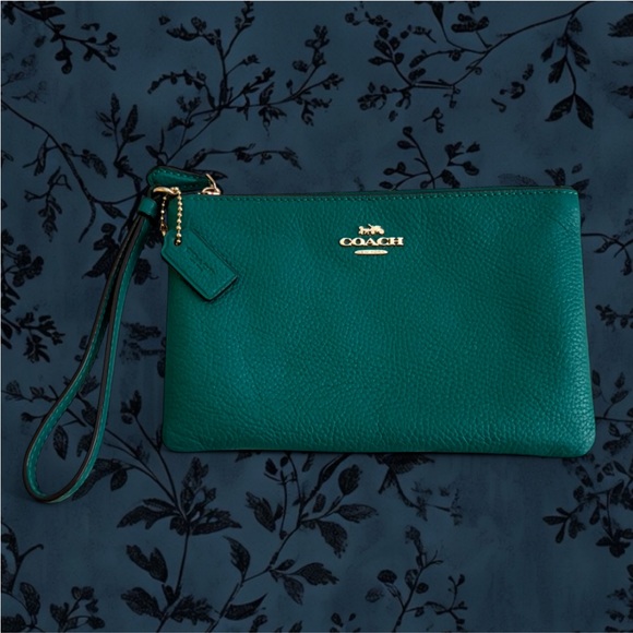 Coach Handbags - Coach emerald green leather wristlet